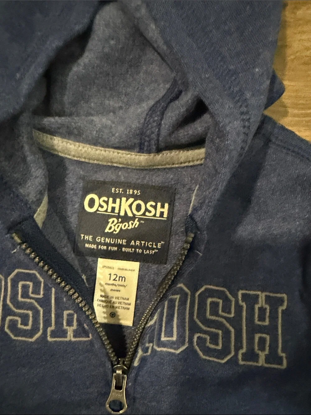 OshKosh B'gosh Dark Blue Zip Hoodie with Front Pockets 12 Months